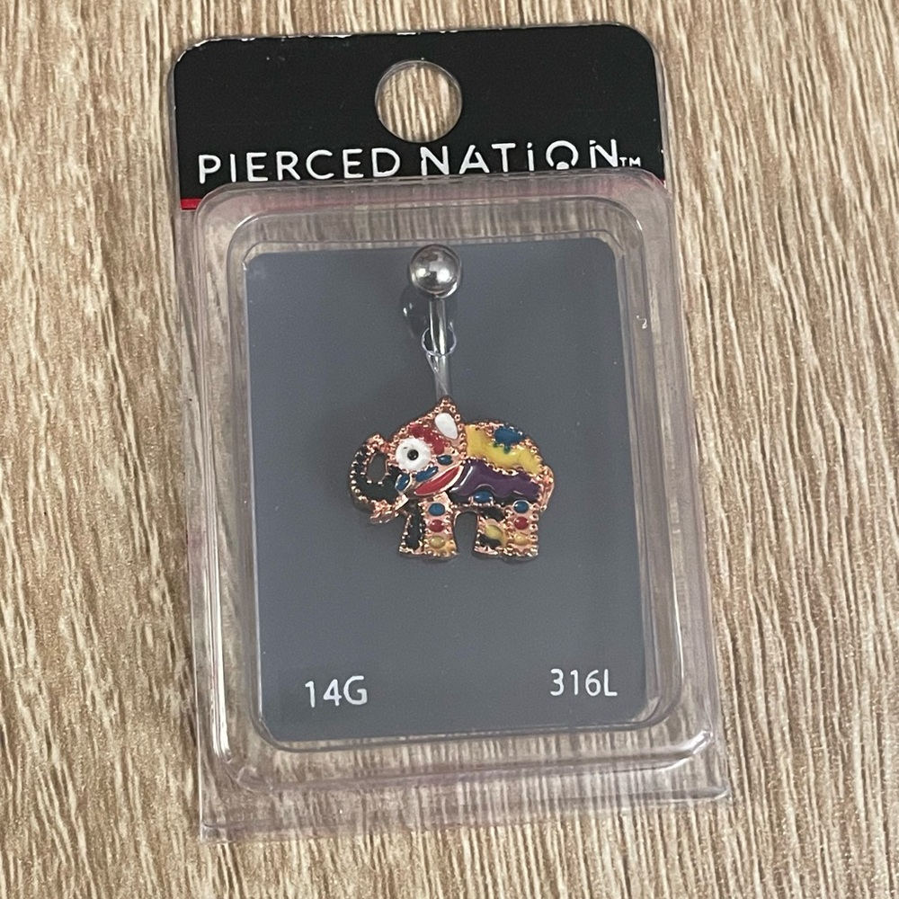 14g Colorful Elephant Surgical Stainless Steel Belly Ring NWT